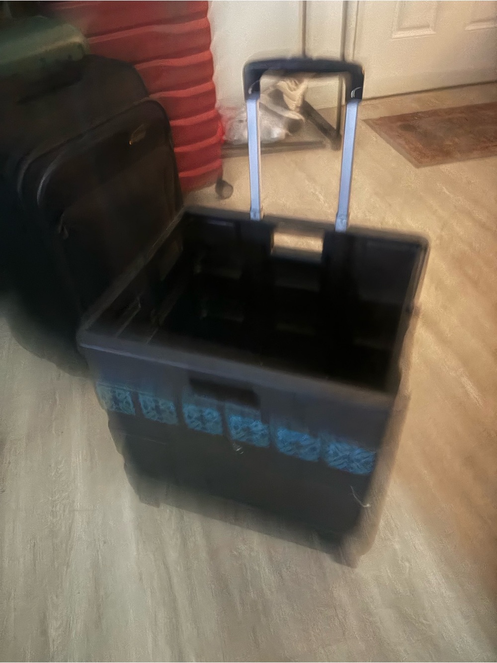 Rolling Folding Storage Cart - Black with Blue Pattern